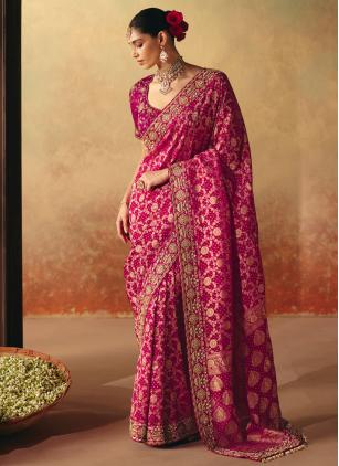 
                      Bridal Engagement Beads Pure Georgette Pink Classic Saree
