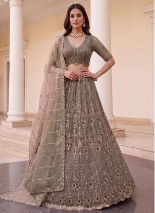 Engagement Beige Fandy Tissue Silk Lehenga Choli