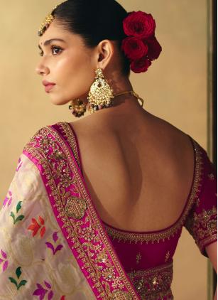 Engagement Cream and Pink Pure Georgette Saree - 2