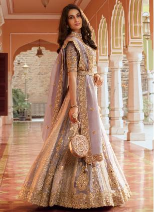 
                      Engagement Lavender Banarasi Embroidered Lehenga Choli for Bride