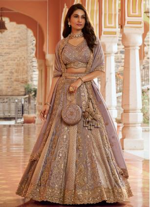 
                      Engagement Lavender Banarasi Embroidered Lehenga Choli for Bride
