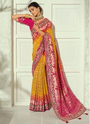 
                      Engagement Yellow Border Pure Georgette Trendy Saree
