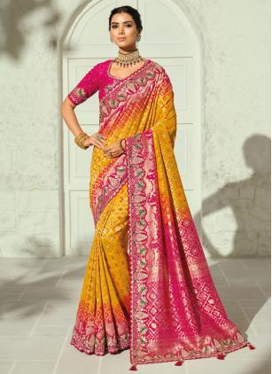 
                      Engagement Yellow Border Pure Georgette Trendy Saree