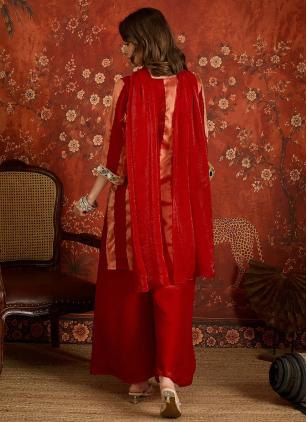 
                      Casual Red Embroidered Readymade Salwar Kameez