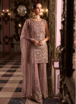 
                      Mauve Embroidered Cut Dana Work Net Readymade Salwar Kameez