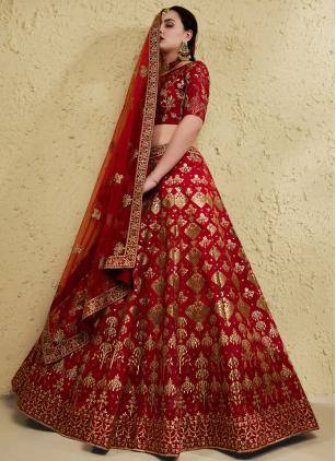 
                      Ceremonial Red Embroidered Designer Lehenga Choli