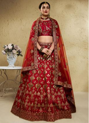 
                      Ceremonial Red Embroidered Designer Lehenga Choli