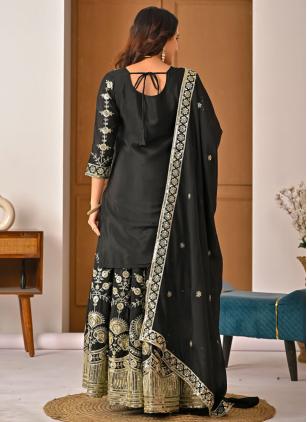 
                      Embroidered Vichitra Silk Black Readymade Salwar Kameez