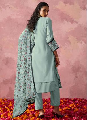 
                      Georgette Embroidered Blue Readymade Salwar Kameez