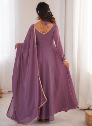 
                      Mauve Faux Georgette Lace Fancy Work Gown