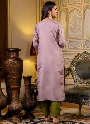 
                      Lavender Embroidered Shimmer Silk Designer Kurti
