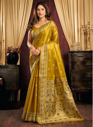 
                      Mustard Woven Work Trendy Saree