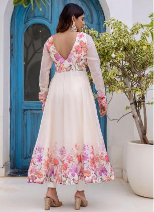 
                      Off White Embroidered Organza Readymade Gown