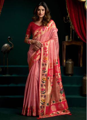 
                      Peach Fancy Tissue Contemporary Saree