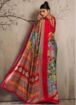 Printed Satin Multi Colour Classic Saree - 1