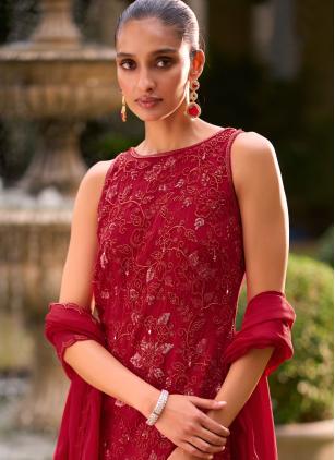 
                      Red Cut Dana Georgette Readymade Salwar Kameez