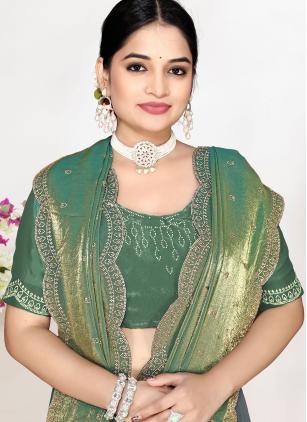 
                      Zircon Fandy Satin Silk Sea Green Classic Saree