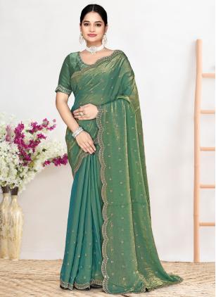 
                      Zircon Fandy Satin Silk Sea Green Classic Saree
