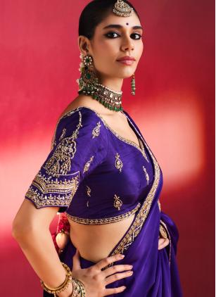 
                      Fancy Fabric Ceremonial Purple Embroidered Saree