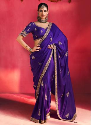 
                      Fancy Fabric Ceremonial Purple Embroidered Saree