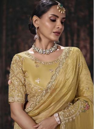 
                      Fancy Fabric Ceremonial Yellow Beads Classic Saree