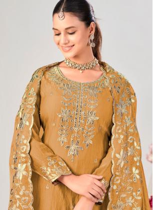 
                      Fandy Silk Embroidered Mustard Palazzo Salwar Kameez