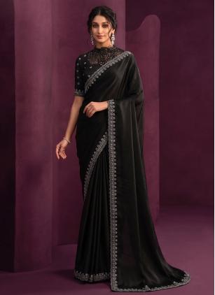 
                      Faux Crepe Black Party Wear Saree