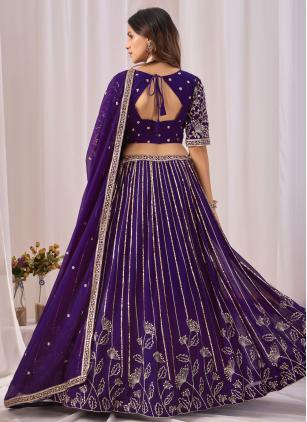 
                      Faux Georgette Purple Embroidered Trendy Lehenga Choli