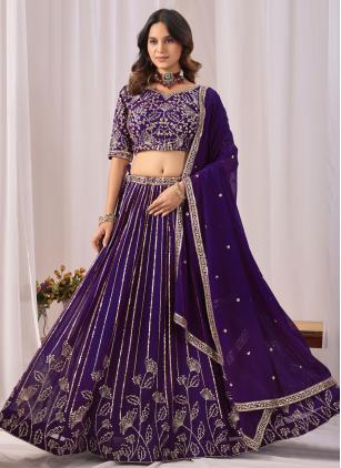 
                      Faux Georgette Purple Embroidered Trendy Lehenga Choli