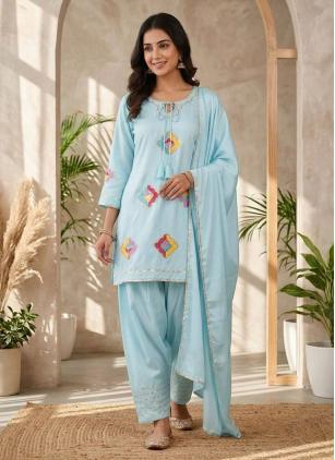 
                      Festival Aqua Blue Crepe Silk Salwar Kameez