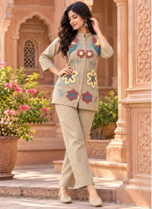 
                      Festival Beige Embroidered Co-ord Set