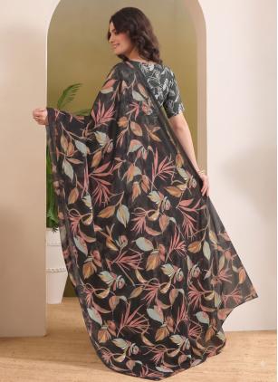 
                      Festival Black Georgette Printed Trendy Saree