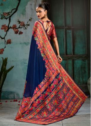 
                      Festival Blue Handloom Cotton Pashmina Trendy Saree