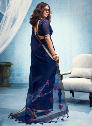 
                      Festival Blue Handloom Cotton Weaving Saree