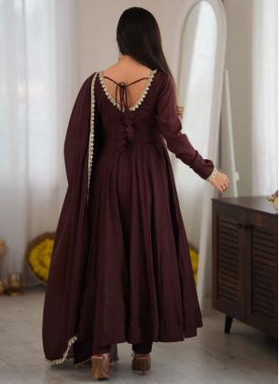
                      Festival Brown Chanderi Silk Salwar Kameez With Dupatta