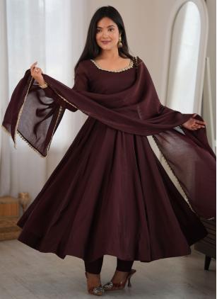 
                      Festival Brown Chanderi Silk Salwar Kameez With Dupatta