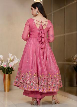 
                      Festival Crunchy Embroidered Pink Palazzo Style Anarkali Salwar Kameez