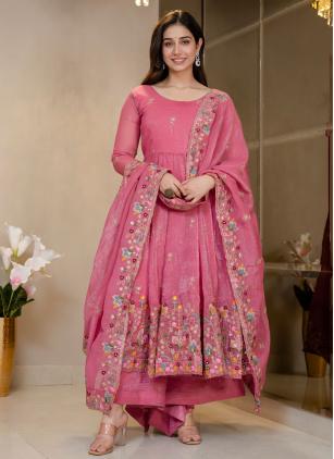 
                      Festival Crunchy Embroidered Pink Palazzo Style Anarkali Salwar Kameez