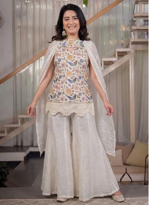 
                      Festival Crush Embroidered White Palazzo Salwar Kameez