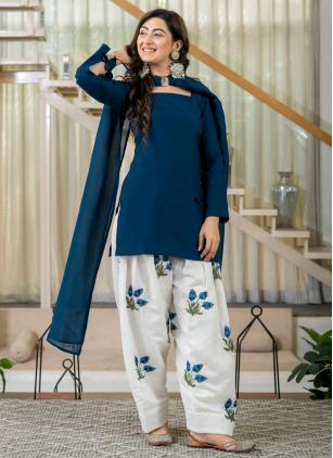 
                      Festival Embroidered Cotton Blue Salwar Kameez