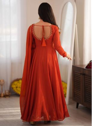 
                      Festival Embroidered Georgette Orange Anarkali Salwar Kameez