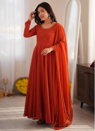 
                      Festival Embroidered Georgette Orange Anarkali Salwar Kameez