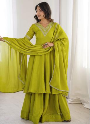 
                      Festival Green Embroidered Readymade Palazzo Salwar Kameez
