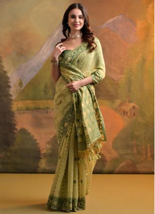 
                      Festival Green Weaving Contemporary Saree