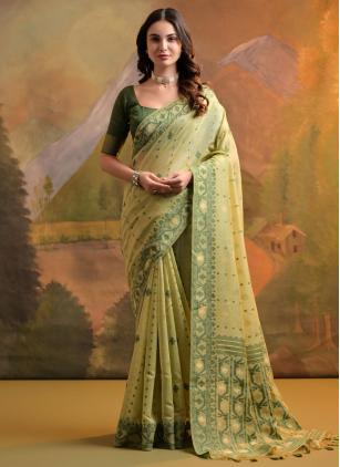 
                      Festival Green Weaving Contemporary Saree