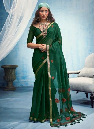 
                      Green Weaving Handloom Cotton Contemporary Saree
