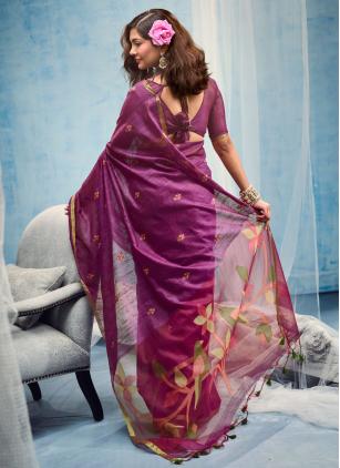 
                      Festival Handloom Cotton Weaving Purple Saree