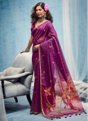 
                      Festival Handloom Cotton Weaving Purple Saree