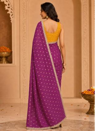 
                      Festival Lace Georgette Wine Contemporary Saree