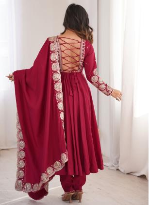 
                      Festival Maroon Embroidered Trendy Salwar Kameez